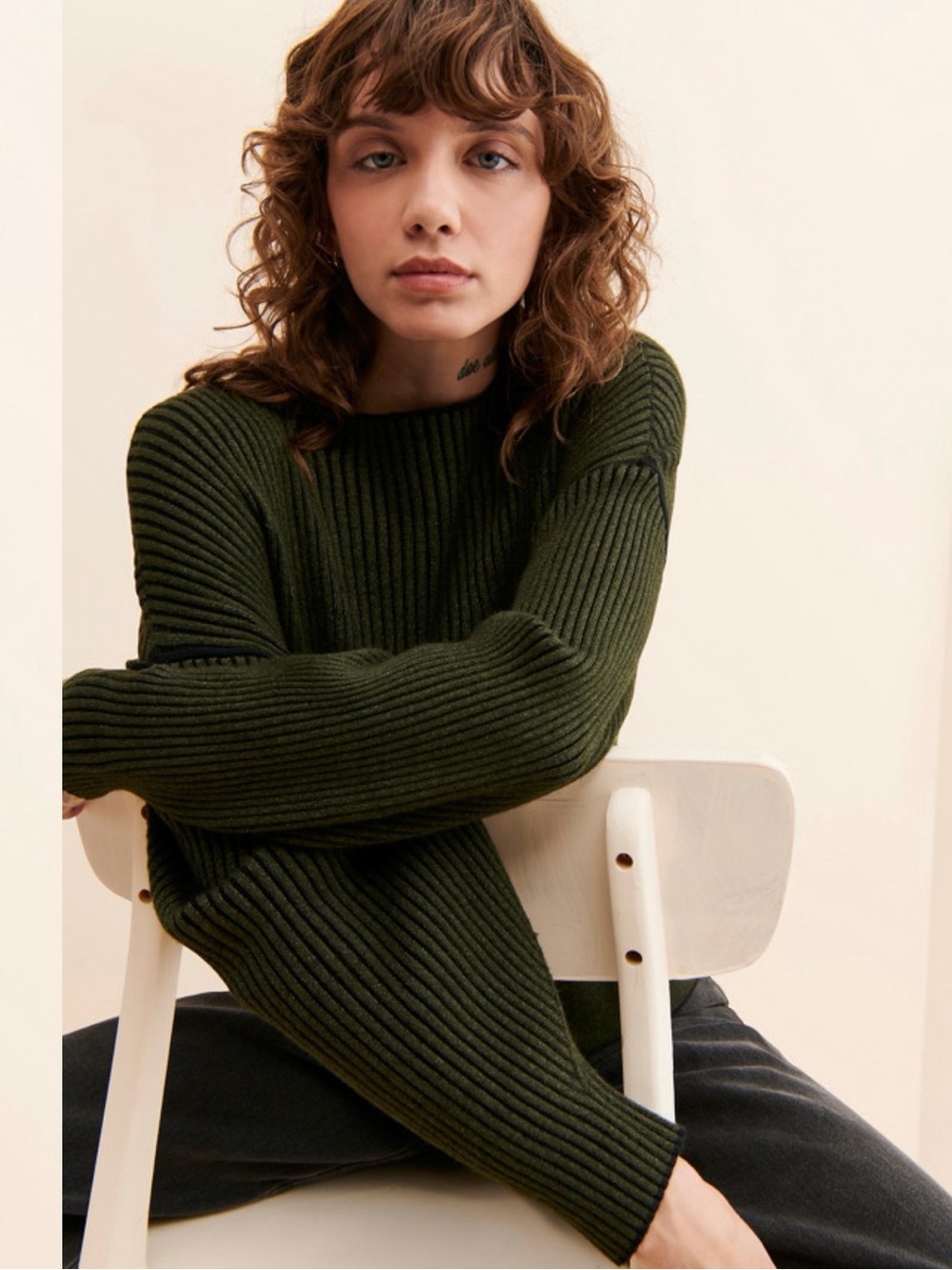 VARLEY Grant Dark Olive Green Mock Neck Rib Sweater Size Medium M $118